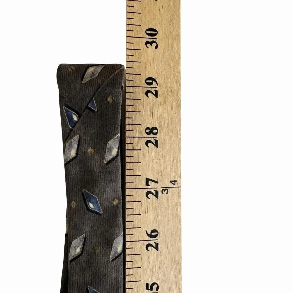 Stafford Silk Tie Mens Charcoal Gray Blue Geometric Diamond Woven Necktie